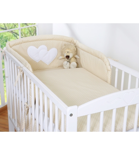 2-osainen pussilakanasetti - Leijuvat sydämet Beige Valkoisilla Pilkuilla