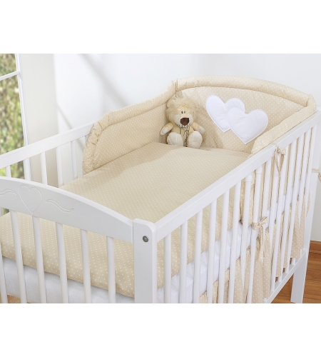2-osainen pussilakanasetti - Leijuvat sydämet Beige Valkoisilla Pilkuilla