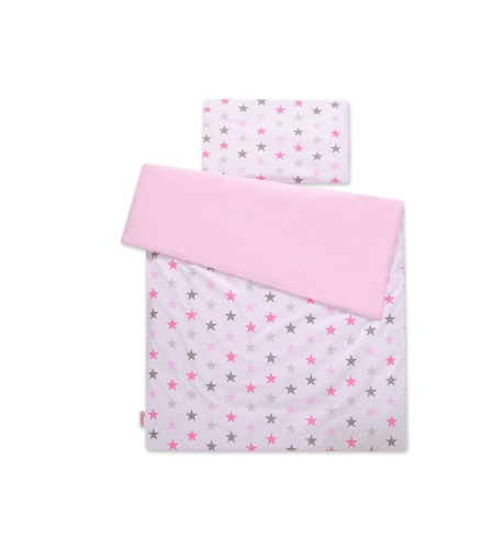 2-osainen pussilakanasetti vauvalle - 100x135 Mini - Vaaleanpunainen Harmaa Tähdillä
