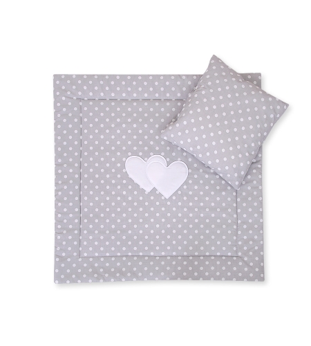 2-osainen vuodevaatesetti vaunuihin - Hanging Hearts Harmaa Valkoisilla Pilkuilla