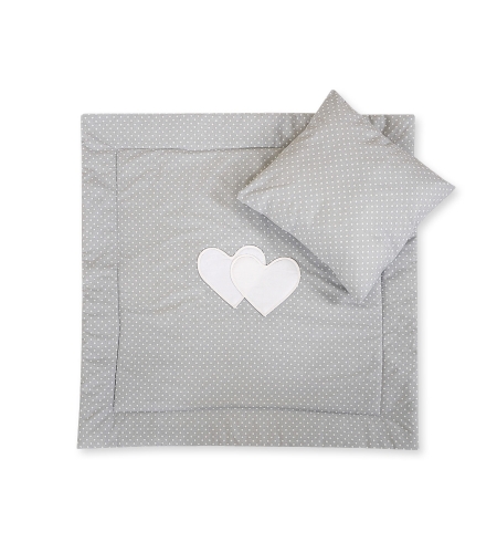 2-osainen vuodevaatesetti vaunuihin - Hanging Hearts Harmaa Valkoisilla Pilkuilla