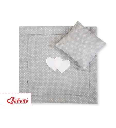 2-osainen vuodevaatesetti vaunuihin - Hanging Hearts Harmaa Valkoisilla Pilkuilla