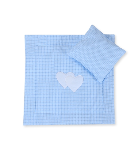 2-osainen vuodevaatesetti vaunuihin - Hanging Hearts Sininen Ruutukuvio