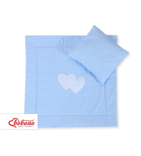 2-osainen vuodevaatesetti vaunuihin - Hanging Hearts Sininen Ruutukuvio