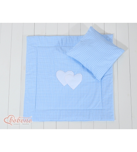 2-osainen vuodevaatesetti vaunuihin - Hanging Hearts Sininen Ruutukuvio