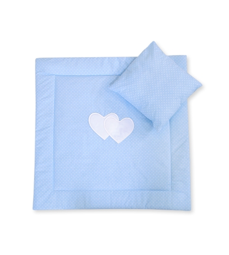 2-osainen vuodevaatesetti vaunuihin - Hanging Hearts Sininen Valkoisilla Pilkuilla