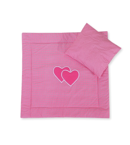 2-osainen vuodevaatesetti vaunuihin - Hanging Hearts Vaaleanpunainen Ruutukuvio