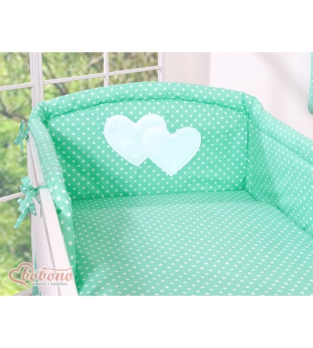 3-osainen vuodevaatesetti pinnasänkyyn - Hanging Hearts Minttu Valkoisilla Pilkuilla