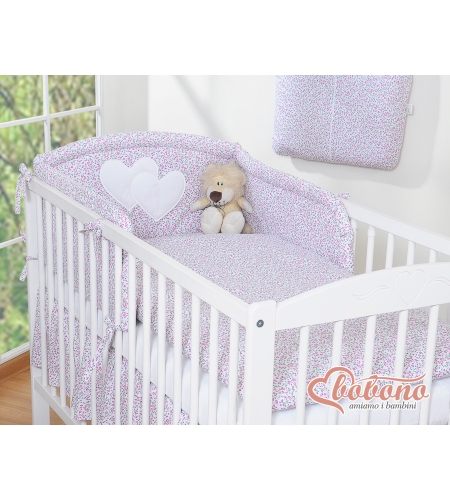 3-osainen vuodevaatesetti pinnasänkyyn - Hanging Hearts Vaaleanpunainen Kukkaketo Kukat