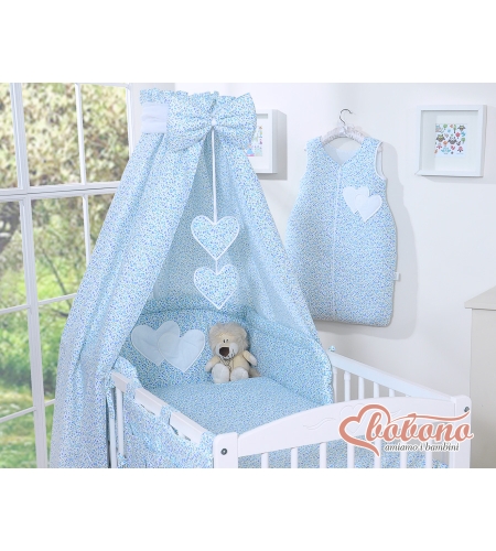 5-osainen pussilakanasetti ja katosverho - Hanging Hearts Sininen Kukkaketo Kukat