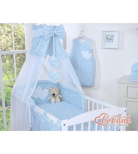 5-osainen pussilakanasetti ja katosverho - Hanging Hearts Sininen Kukkaketo Kukat