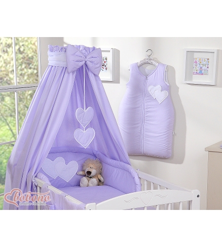 5-osainen pussilakanasetti ja katosverho - Hanging Hearts Violetti