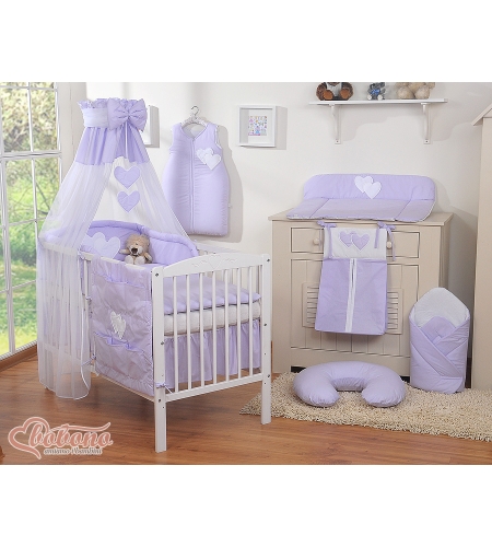 5-osainen pussilakanasetti ja katosverho - Hanging Hearts Violetti