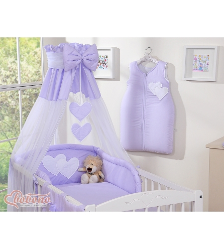 5-osainen pussilakanasetti ja katosverho - Hanging Hearts Violetti