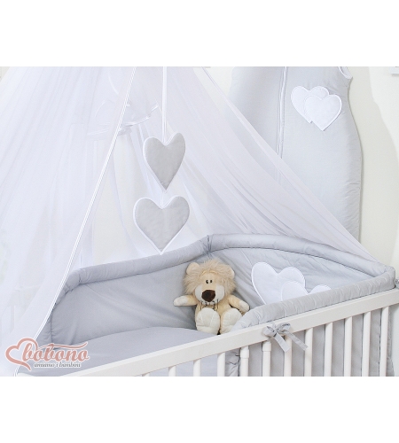 5-osainen pussilakanasetti ja suojaverho - Hanging Hearts Harmaa