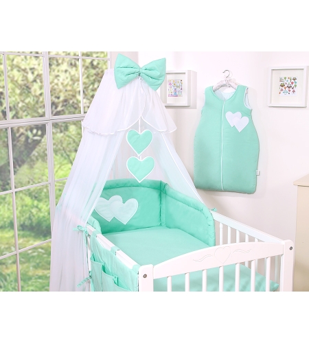 5-osainen pussilakanasetti ja suojaverho - Hanging Hearts Minttu