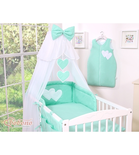 5-osainen pussilakanasetti ja suojaverho - Hanging Hearts Minttu