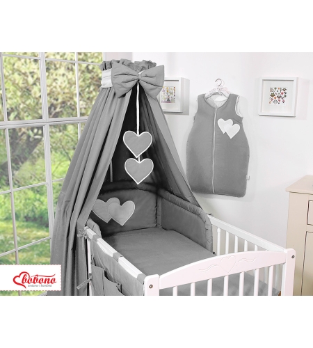 7-osainen pussilakanasetti ja katosverho - Hanging Hearts Antrasiitti
