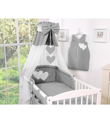 7-osainen pussilakanasetti ja katosverho - Hanging Hearts Antrasiitti