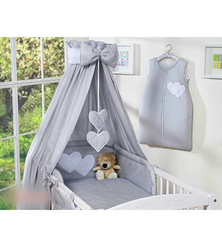 7-osainen pussilakanasetti ja katosverho - Hanging Hearts Harmaa