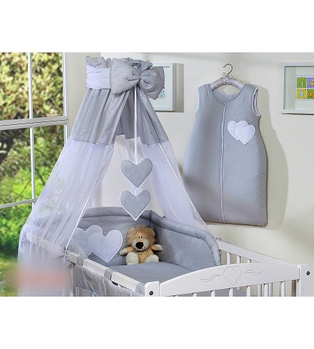 7-osainen pussilakanasetti ja katosverho - Hanging Hearts Harmaa