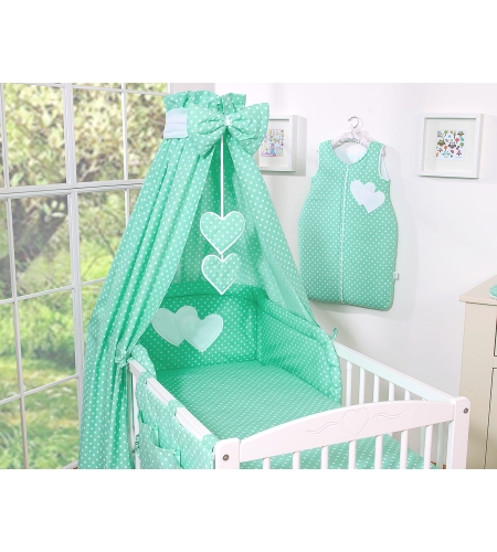 7-osainen pussilakanasetti ja katosverho - Hanging Hearts Minttu