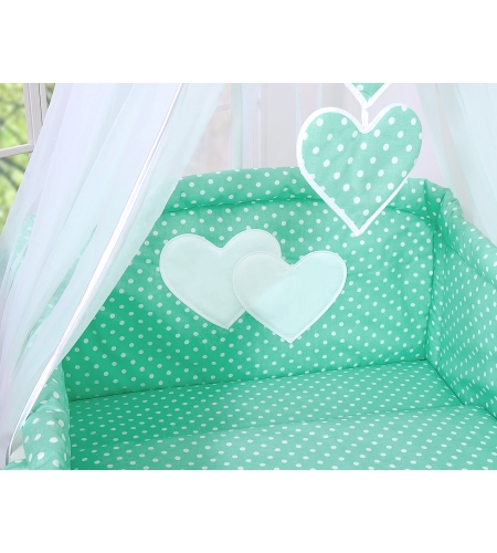 7-osainen pussilakanasetti ja katosverho - Hanging Hearts Minttu