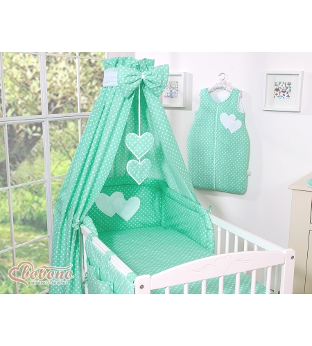 7-osainen pussilakanasetti ja katosverho - Hanging Hearts Minttu