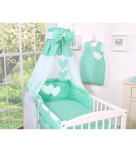 7-osainen pussilakanasetti ja katosverho - Hanging Hearts Minttu