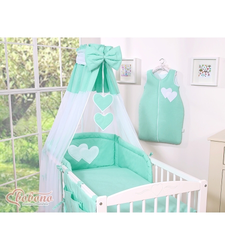 7-osainen pussilakanasetti ja katosverho - Hanging Hearts Minttu