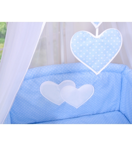 7-osainen pussilakanasetti ja katosverho - Hanging Hearts Sininen Valkoisilla Pilkuilla