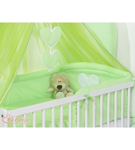 7-osainen vauvan pussilakanasetti ja hyttysverkko - Hanging Hearts Vihreä