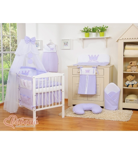 7-osainen vauvan vuodevaatesetti + katosverho - Little Prince/Princess Violetti