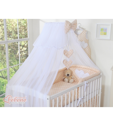 Hyttysverkko pinnasänkyyn - Hanging Hearts Beige Valkoisilla Pilkuilla Sifonki