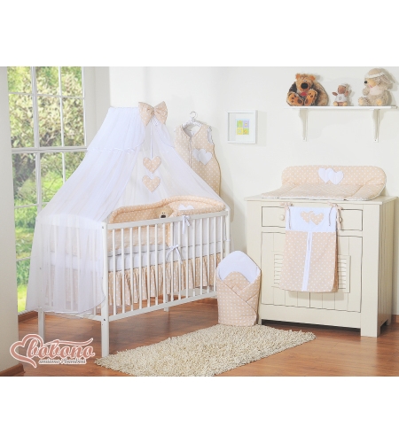 Hyttysverkko pinnasänkyyn - Hanging Hearts Beige Valkoisilla Pilkuilla Sifonki