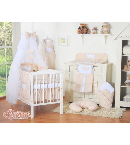 Hyttysverkko pinnasänkyyn - Hanging Hearts Beige Valkoisilla Pilkuilla Sifonki