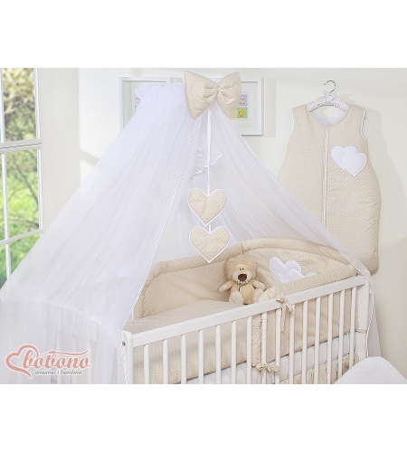 Hyttysverkko pinnasänkyyn, tylli - Hanging Hearts Beige Sifonki