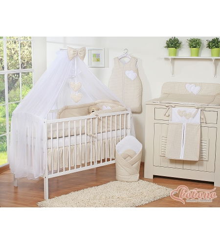 Hyttysverkko pinnasänkyyn, tylli - Hanging Hearts Beige Sifonki