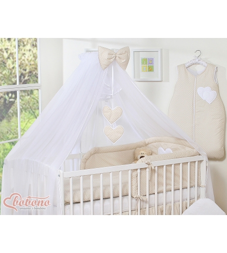 Hyttysverkko pinnasänkyyn, tylli - Hanging Hearts Beige Sifonki
