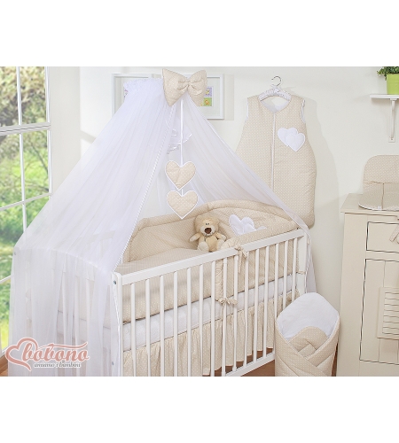Hyttysverkko pinnasänkyyn, tylli - Hanging Hearts Beige Sifonki
