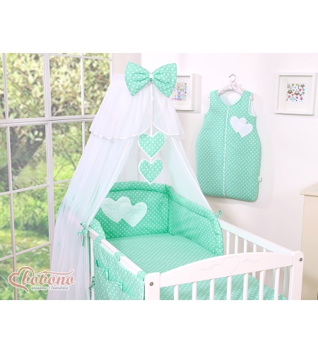 Hyttysverkko vauvan sänkyyn - Hanging Hearts Minttu Valkoisilla Pilkuilla Sifonki