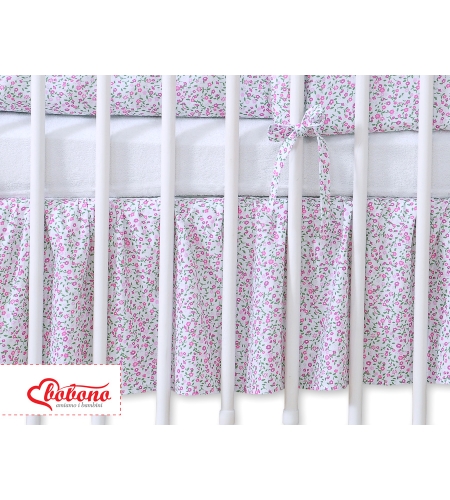 Koristeellinen röyhelöreunus pinnasänkyyn 120x60cm - Hanging Hearts Vaaleanpunainen Kukkaketo Kukat