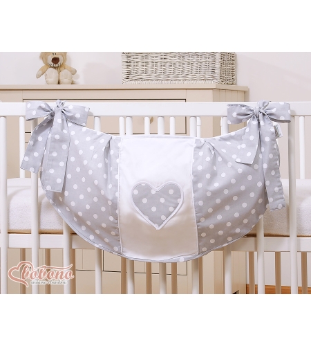 Lelupussukka pinnasänkyyn - Hanging Hearts Harmaa Valkoisilla Pilkuilla
