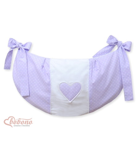 Lelupussukka pinnasänkyyn - Hanging Hearts Violetti Valkoisilla Pilkuilla
