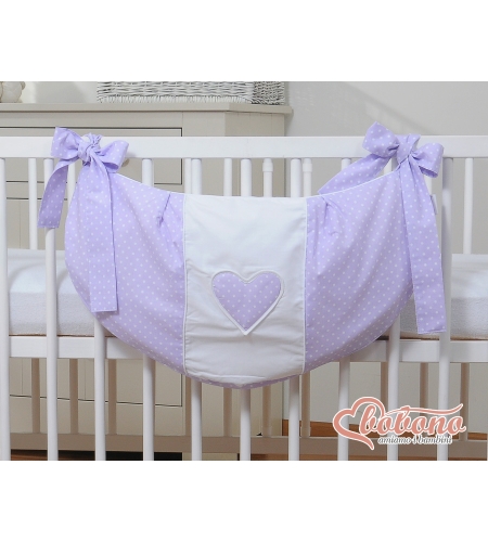 Lelupussukka pinnasänkyyn - Hanging Hearts Violetti Valkoisilla Pilkuilla