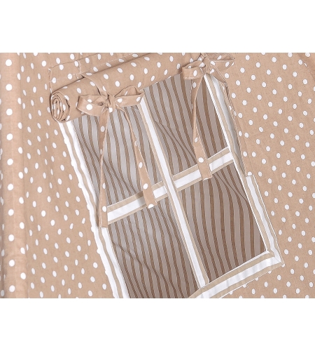 Minisetti: Lasten tiipii-teltta + leikkimatto (+ koristehöyhenet KAUPAN PÄÄLLE!) Beige Valkoisilla Pilkuilla