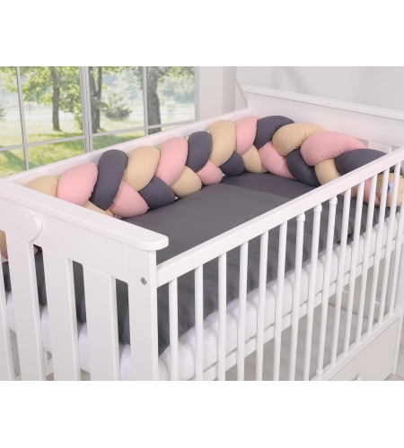 Pinnasängyn reunapehmuste - Knot 180cm Beige Antrasiitti Pastellinvaaleanpunainen