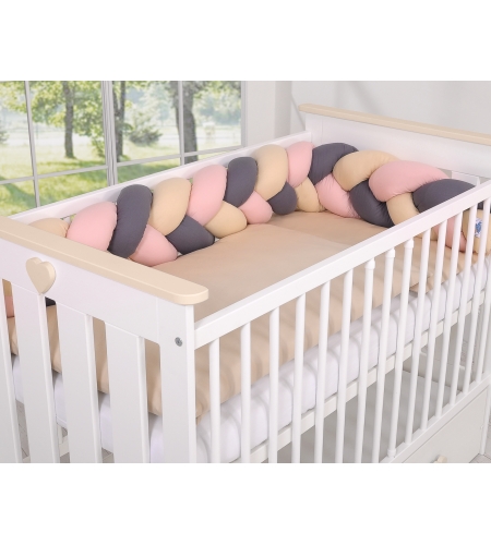 Pinnasängyn reunapehmuste - Knot 180cm Beige Antrasiitti Pastellinvaaleanpunainen
