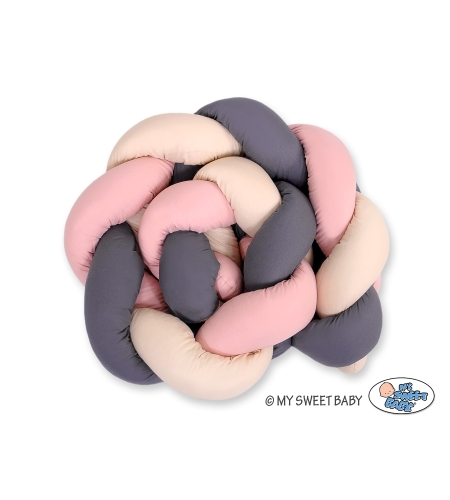Pinnasängyn reunapehmuste - Knot 180cm Beige Antrasiitti Pastellinvaaleanpunainen