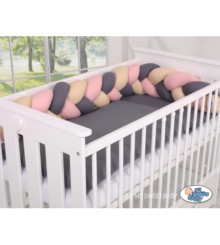 Pinnasängyn reunapehmuste - Knot 180cm Beige Antrasiitti Pastellinvaaleanpunainen